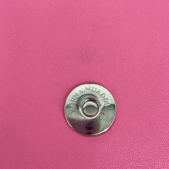 Amina Muaddi Superamini Pernille Leather Silver Chain Top Handle Bag in Pink - Picture 11 of 15